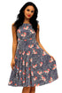 Sexy Flared Sleeveless High Waist Floral Vintage Dress with Belt